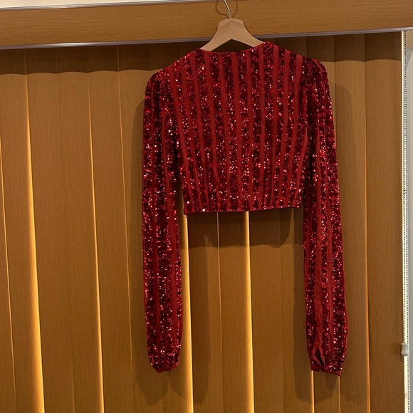 Saloni Camille crop top red sequins sz 2 - Picture 2 of 9